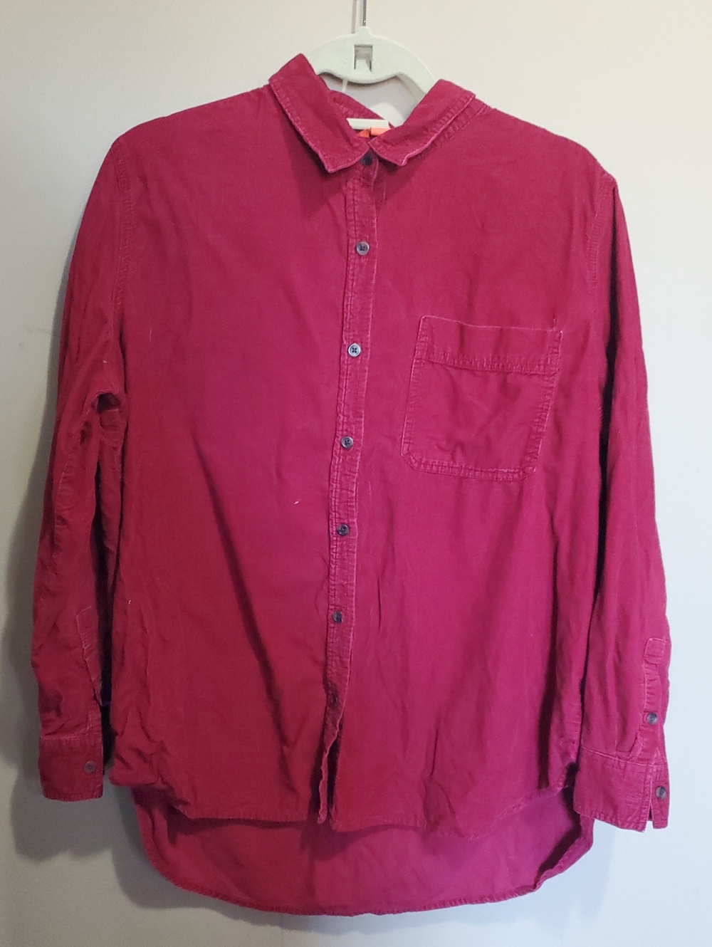 Men's Long-Sleeve Button-Up Shirt in Deep Pink Size Large